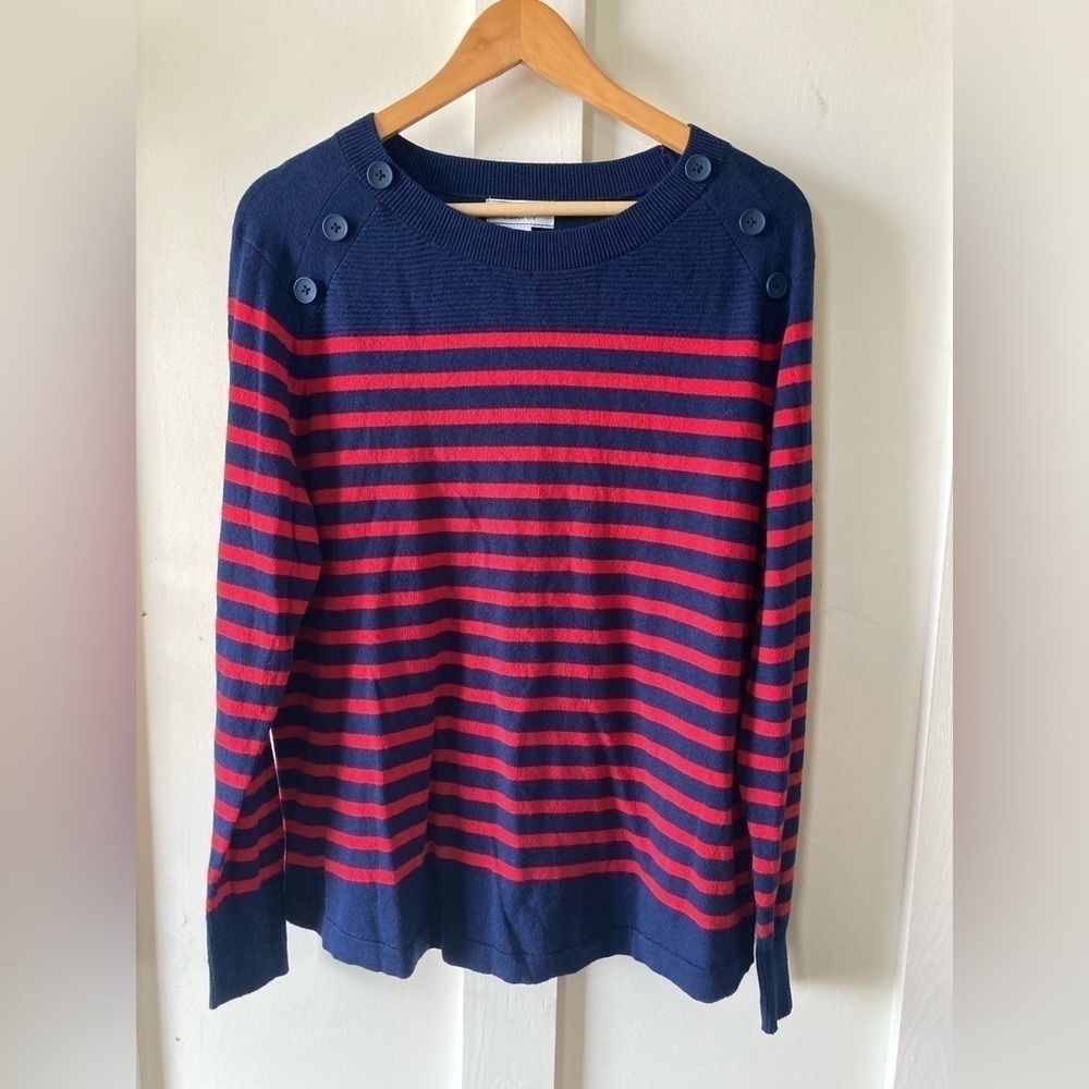 Nwt Liz Claiborne simply Liz nautical striped pullover sweater button detail XL